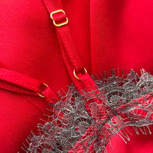 Load image into Gallery viewer, Estella Camisole in Strawberry Sky Red & Grey Lace