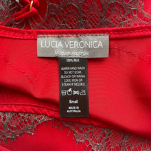 Load image into Gallery viewer, Luna Slip in Strawberry Sky Red & Grey Lace