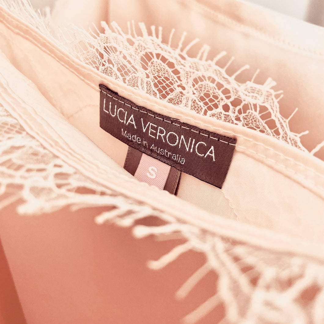 Luna Slip in Sunset Pink & White Lace - Limited Release