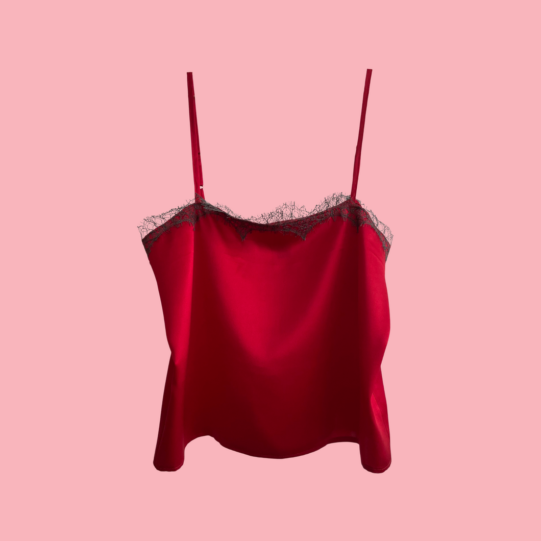 Estella Camisole in Strawberry Sky Red & Grey Lace