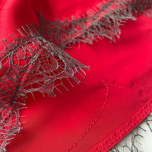 Juliette Mini Bed Shorts in Strawberry Sky Red & Grey Lace