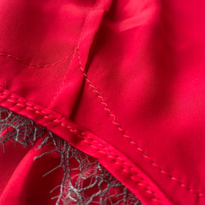 Juliette Mini Bed Shorts in Strawberry Sky Red & Grey Lace