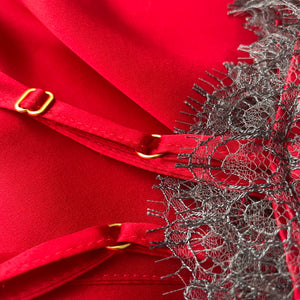 Estella Camisole in Strawberry Sky Red & Grey Lace
