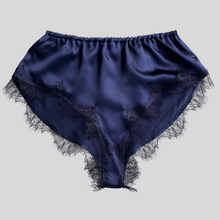 Load image into Gallery viewer, Juliette Mini Bed Shorts in Midnight Story &amp; Blue Lace - Limited Edition
