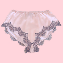 Load image into Gallery viewer, Juliette Mini Bed Shorts in Sunset Pink &amp; Grey Leavers Lace
